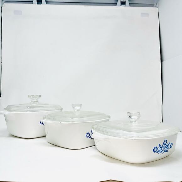 Vintage Corning Ware Casserole Baking Dishes x 3 Blue Cornflower (H4) 6 Pc USA - Picture 2 of 14